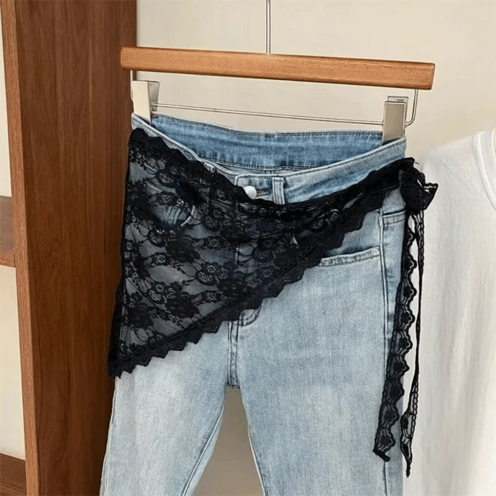 Y2K Lace Embroidery High Waist Mini Skirt – Lace-Up Half Skirt Lace Mini Skirt PLUSH