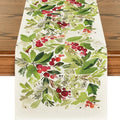 Christmas Table Runner Watercolor Berry Leaf Red Green Print Christmas Table Runner PLUSH A 33X275Cm