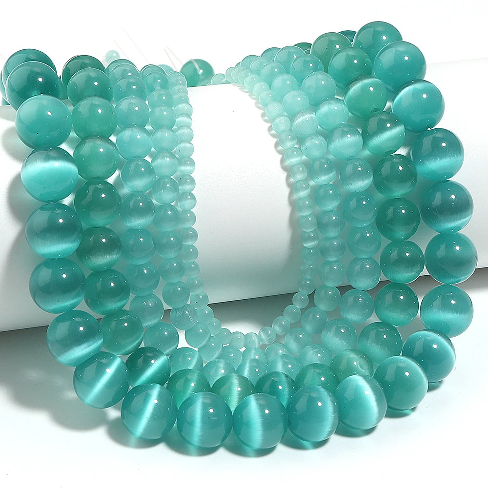 Teal Blue Cat Eye Stone Beads 4–12mm | DIY Jewelry Making Jewelry Making Beads PLUSH