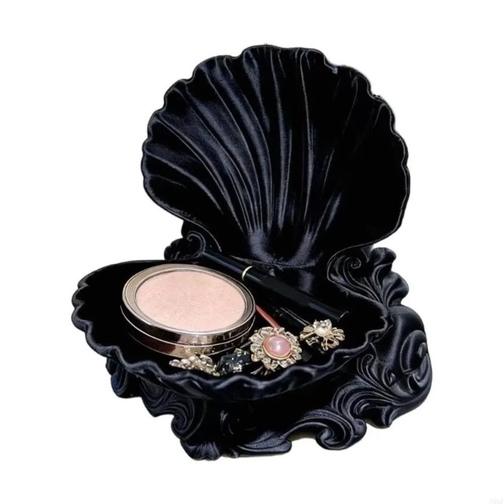3D Printed Shell Jewelry Tray | Ocean Wave Organizer Jewelry Organizer Tray PLUSH Black