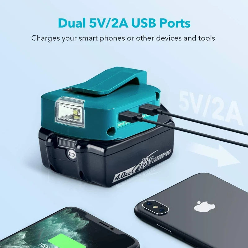 Makita 14.4V–18V Battery LED Work Light & Dual USB Adapter Battery LED Adapter PLUSH