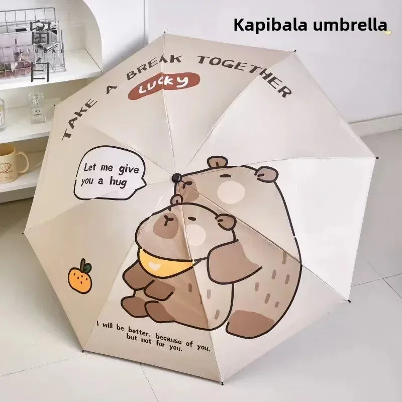 Cartoon Dolphin Anti-UV Auto Folding Umbrella – 8 Ribs Folding Sun Umbrella PLUSH metal-fiber composite 8K Style A-1PCS