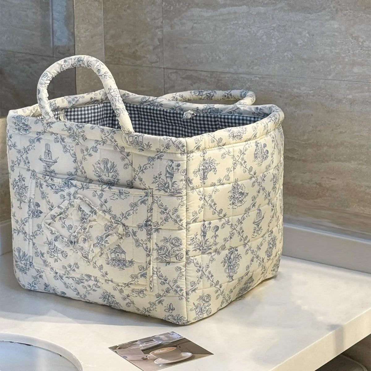 Vintage Floral Foldable Storage Basket with Handles | Boho Fabric Storage Basket PLUSH
