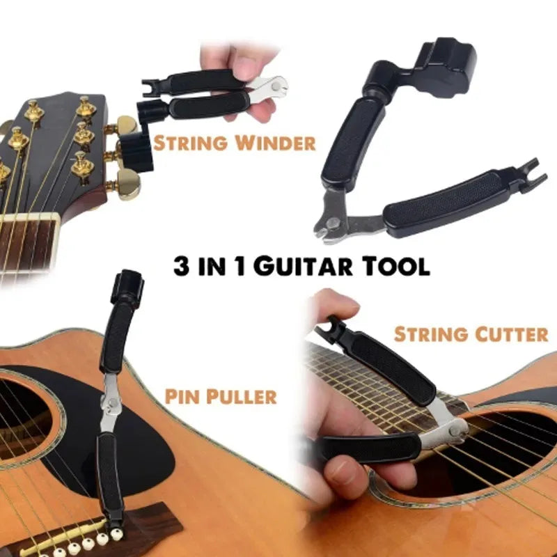 3-in-1 Guitar String Winder, Cutter & Pin Puller – Black Guitar Maintenance Tool PLUSH
