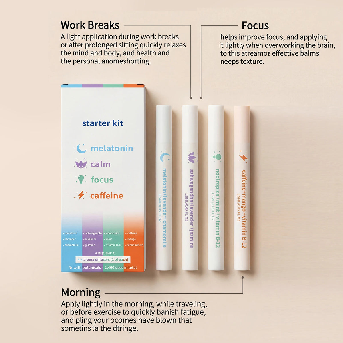 Natural Herbal Diffuser Pen Aromatherapy Inhaler Stick 4-Pack Aromatherapy Inhaler Stick PLUSH