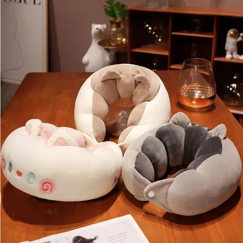 Cute Cat U-Shaped Travel Neck Pillow – Crystal Velvet Cartoon Travel Neck Pillow PLUSH