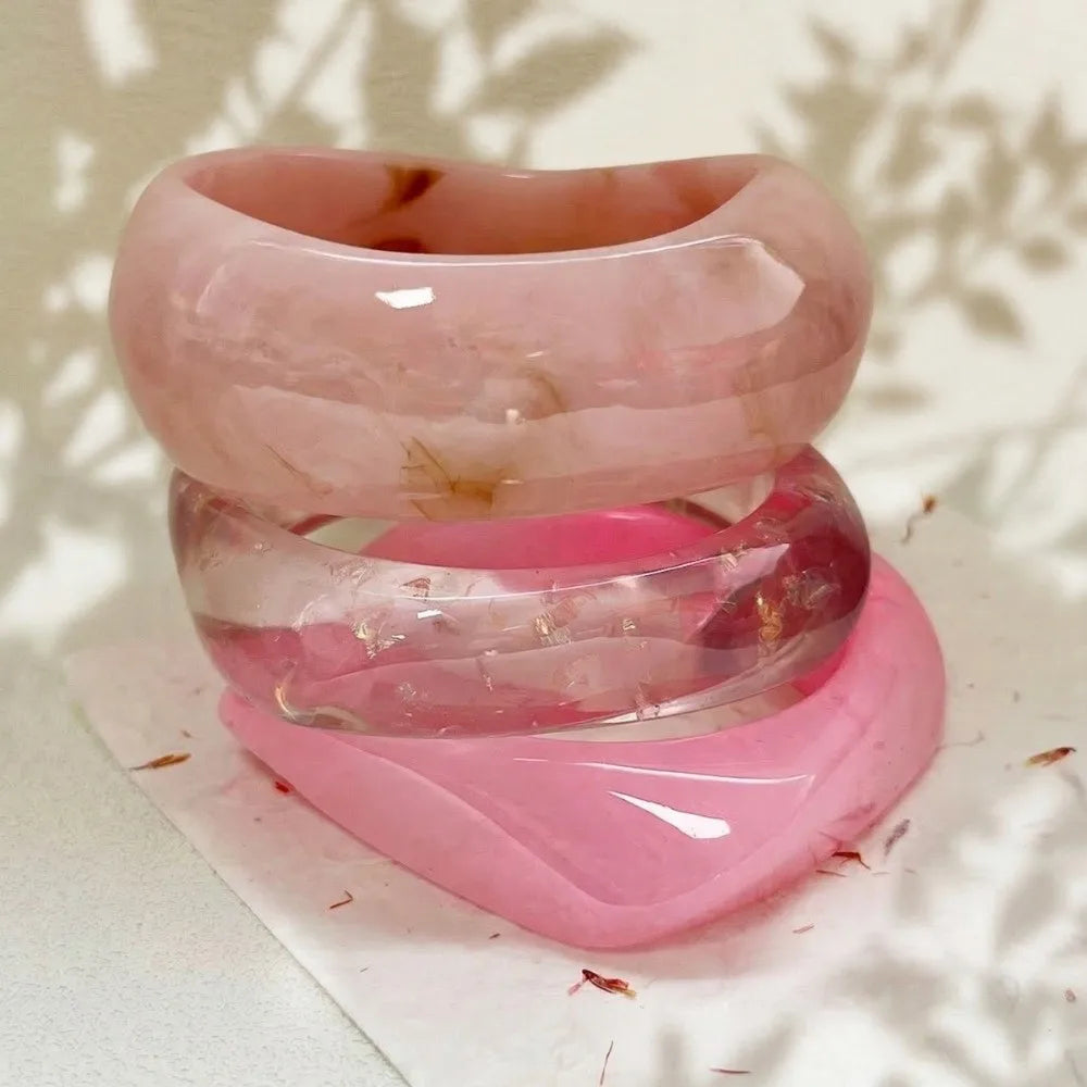 Translucent Resin Bangles – Gradient Marbled Chunky Cuffs Resin Bangle Bracelet PLUSH Pink