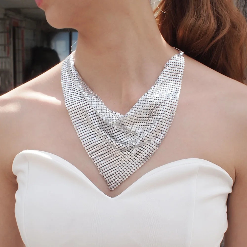 Vintage Metal Chain Choker – Leopard Print & Sequin Necklace Chain Choker Necklace PLUSH