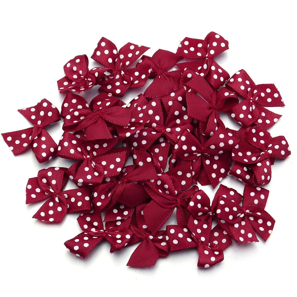 30pcs Mini Polka Dot Ribbon Bows 2.5cm – DIY Craft Decor Ribbon Bows PLUSH Wine Red 2.5X2.5cm