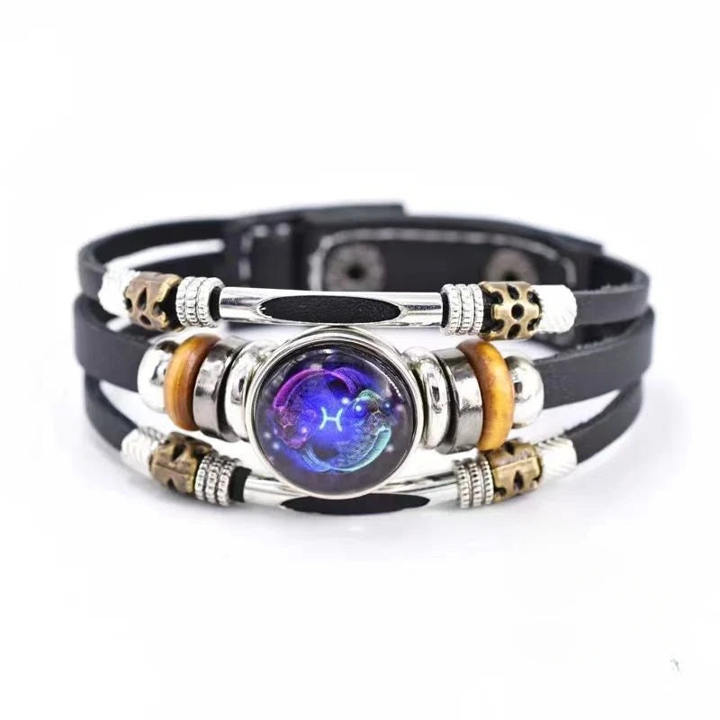Zodiac Constellation Luminous Leather Bracelet | Unisex Gift Charm Bracelet PLUSH Pisces