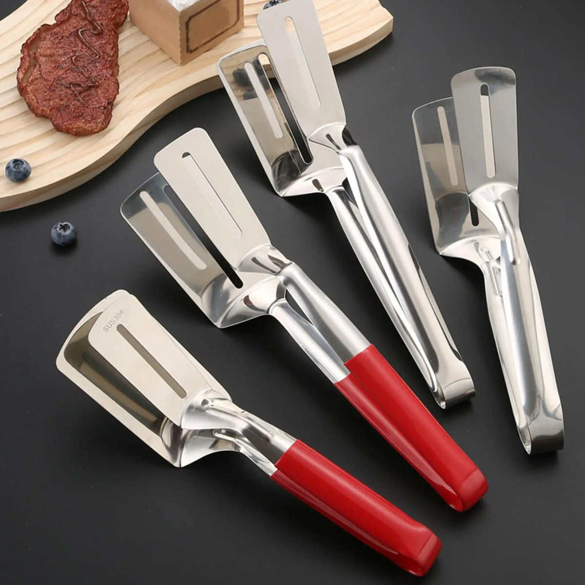 Stainless Steel Grill Clamp BBQ Tongs – 2-in-1 Spatula BBQ Grill Tongs PLUSH