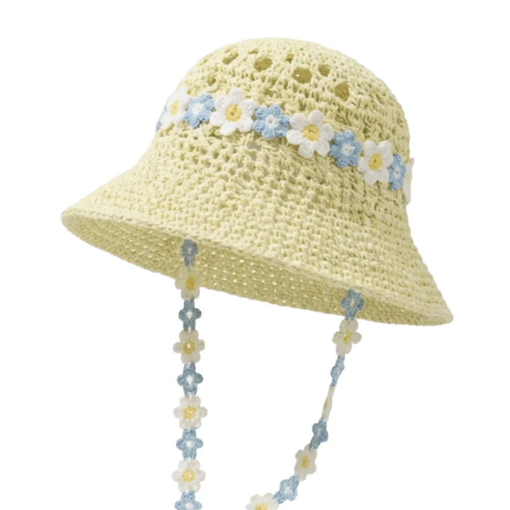 Women's Large Brim Straw Hat – Floral Lace Trim Beach Sun Hat Women's Sun Hat PLUSH Style D