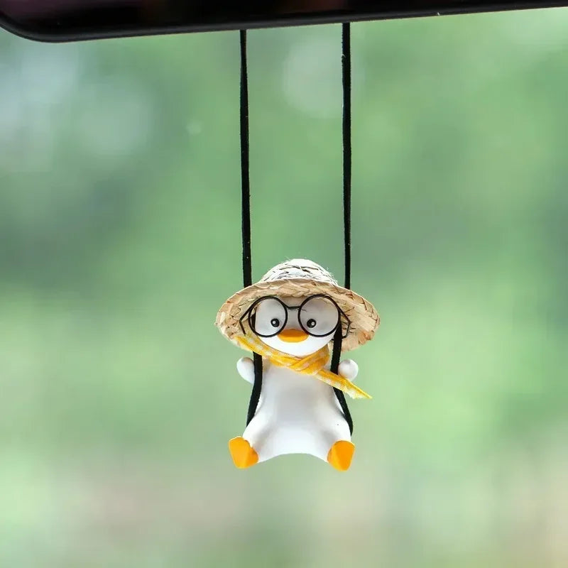 Swinging Duck Car Pendant with Glasses | Rearview Mirror Charm Car Mirror Pendant PLUSH