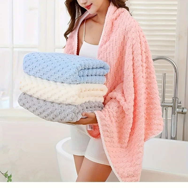 PLUSH 70x140cm Waffle Weave Bath Towel | Quick Dry Coral Fleece Bath Towel PLUSH