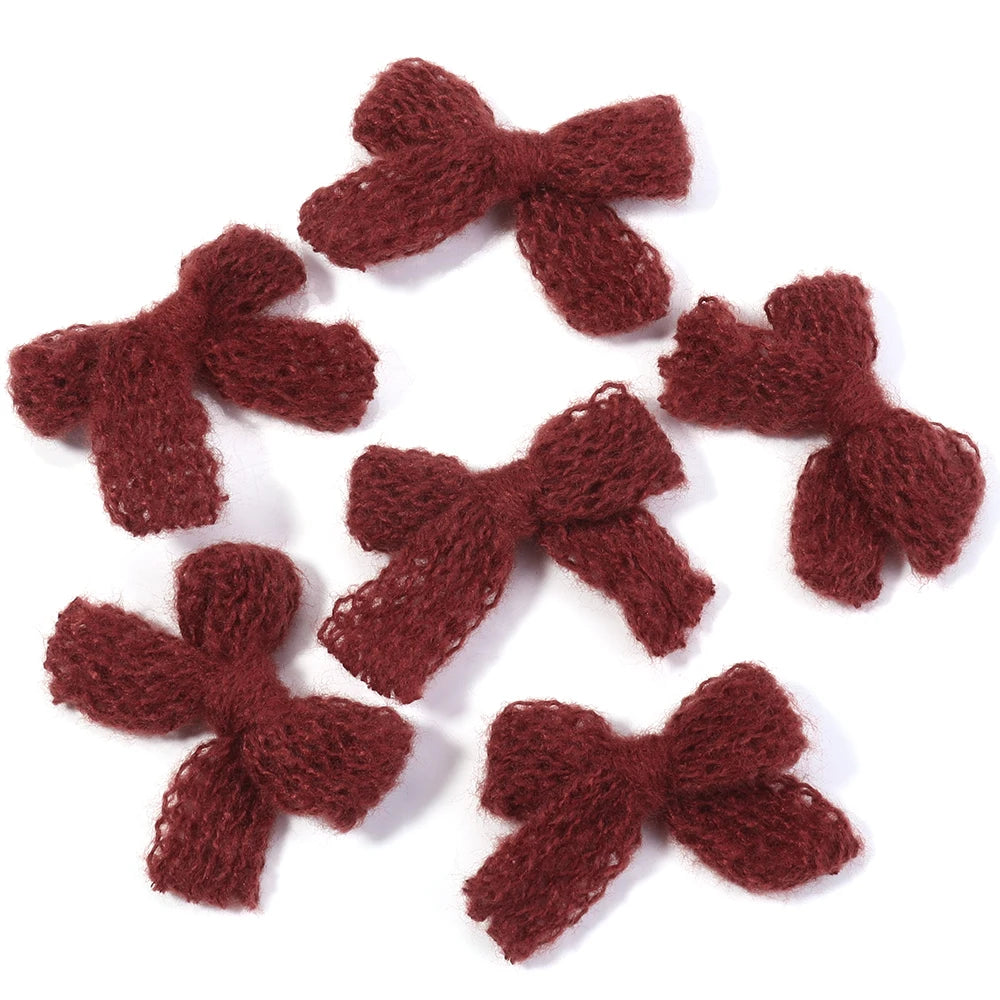 10pcs Fluffy Knitted Wool Yarn Bows – DIY Hair & Jewelry Craft DIY Hair Bow PLUSH wine red 4x5cm