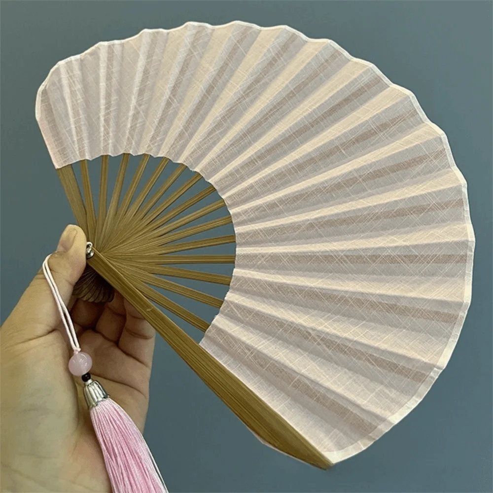 Shell-Shaped Folding Hand Fan – Bamboo Frame & Tassel Folding Hand Fan PLUSH