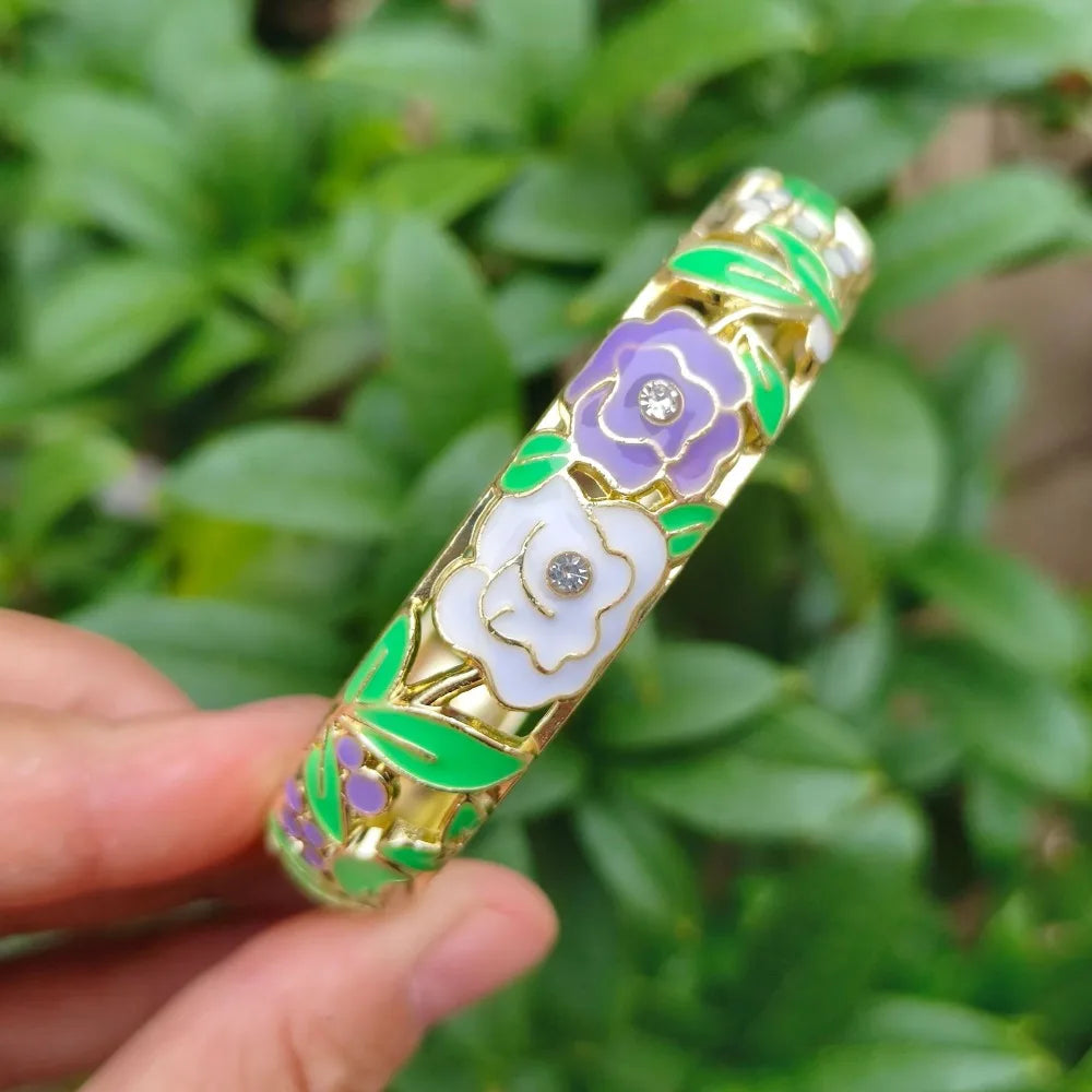 Chinese Cloisonné Enamel Peony Bangle – Filigree Flower Bracelet Enamel Bangle PLUSH 3