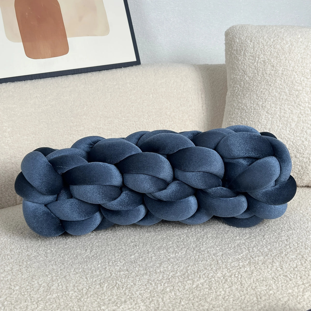 Woven Twisted Bolster Pillow – Modern Minimalist Décor Decorative Bolster Pillow PLUSH Blue