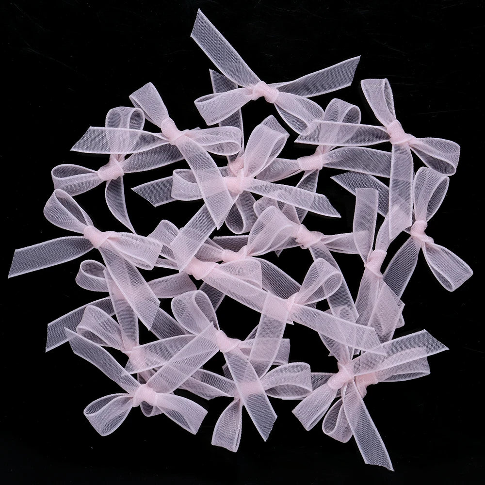 20pcs Mini Ribbon Bows – Colorful Polyester Bowknots for DIY Crafts Ribbon Bows PLUSH Pink 3X4.2cm