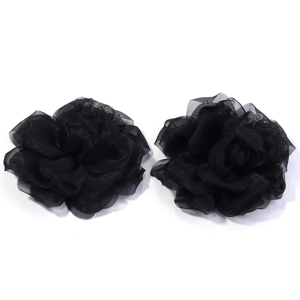 2pcs 10cm Chiffon Flower Appliques – DIY Hair & Clothes Decor Fabric Flower Appliques PLUSH black 10cm