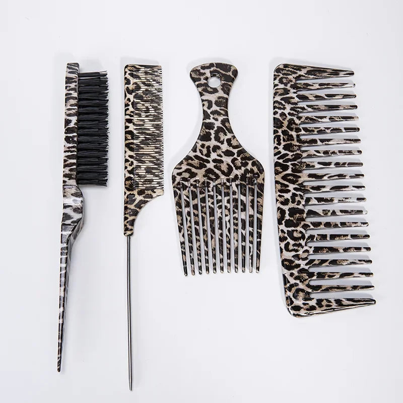 Leopard Teasing Comb Set – Anti-Static Heat Resistant Pintail Hair Styling Comb PLUSH