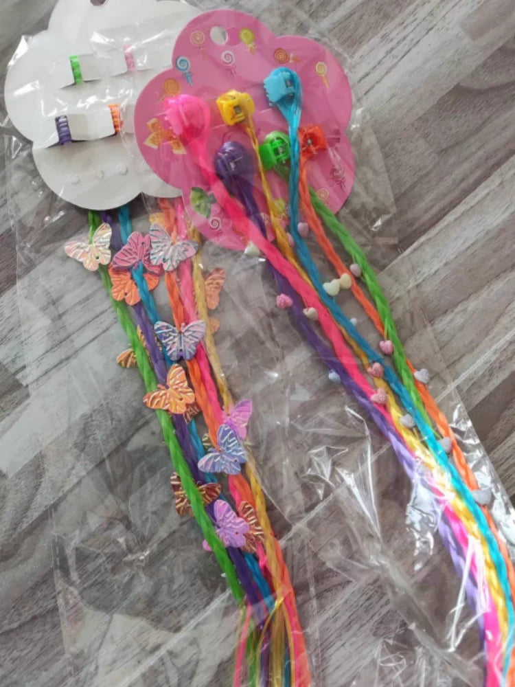 6-Pack Rainbow Braid Hair Extensions with Clips for Kids Kids Hair Extensions PLUSH