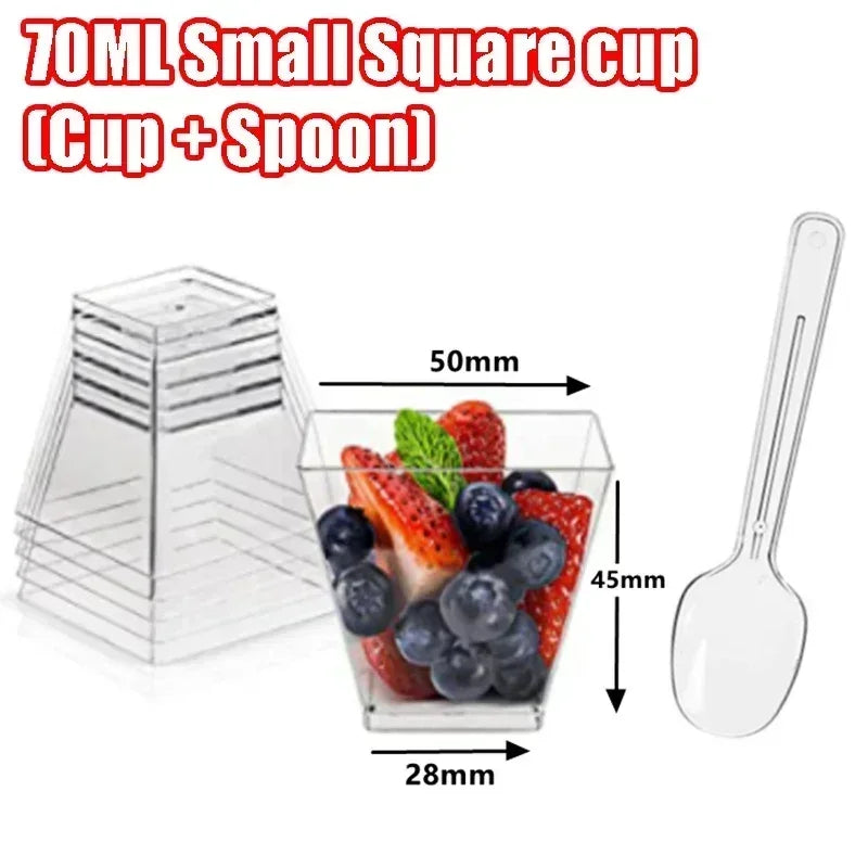 Square Plastic Dessert Cups with Spoons – Reusable Party Dessert Party Cups PLUSH 70ml 10Sets
