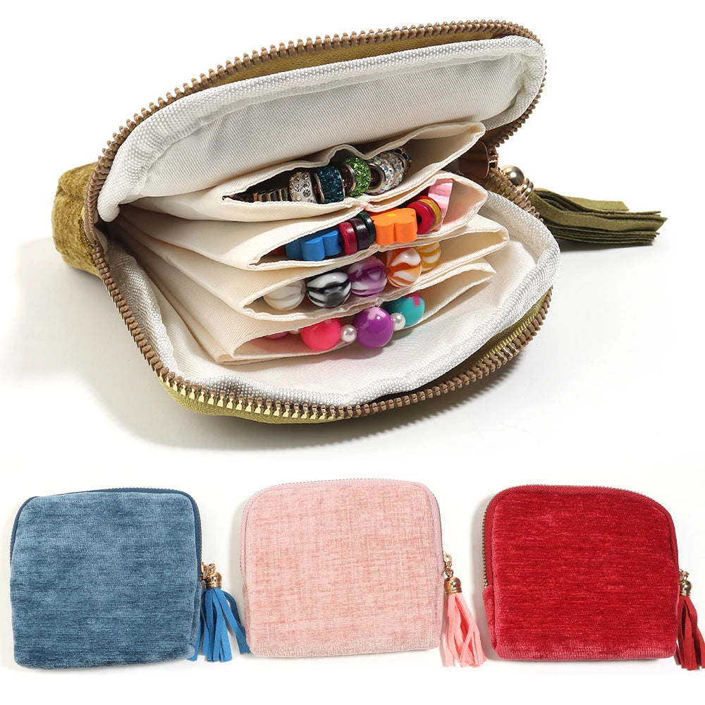 Velvet Jewelry Pouch 6-Layer Storage Bag with Tassel | Travel Jewelry Storage Pouch PLUSH
