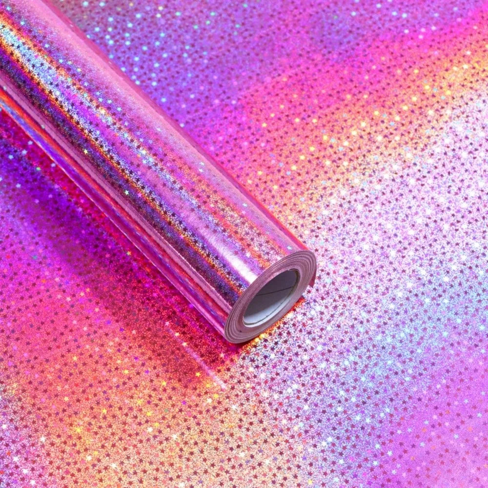 Gradient Laser Wrapping Paper Roll 43×300cm – Holographic Gift Wrapping Paper PLUSH Pink Meteor