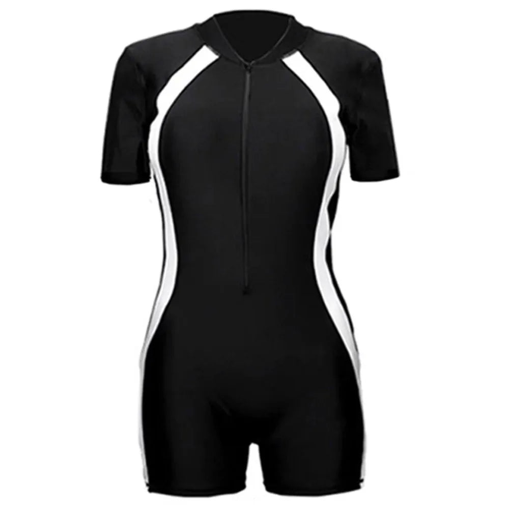 Women's Quick-Dry Long Sleeve One-Piece Swimsuit Black White One-Piece Swimsuit PLUSH Short sleeves L