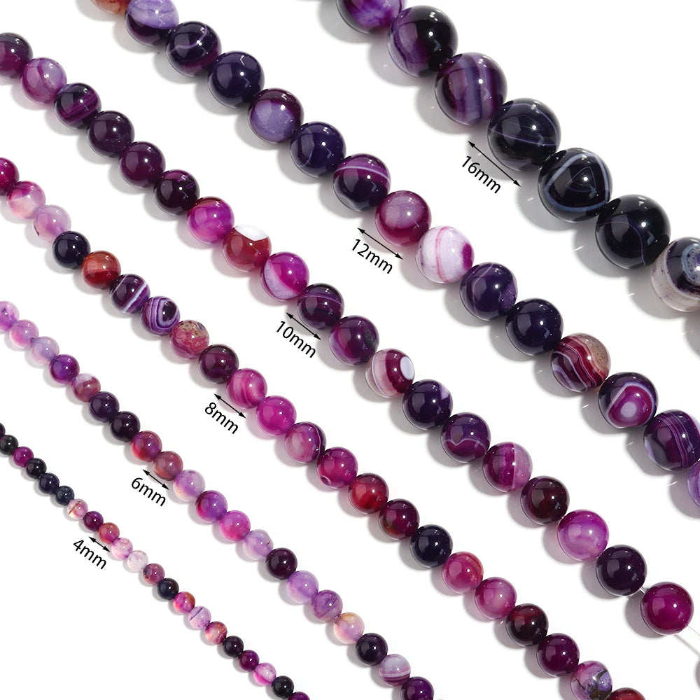 Purple Stripe Agate Beads 4–12mm | Natural Stone DIY Jewelry Natural Stone Beads PLUSH