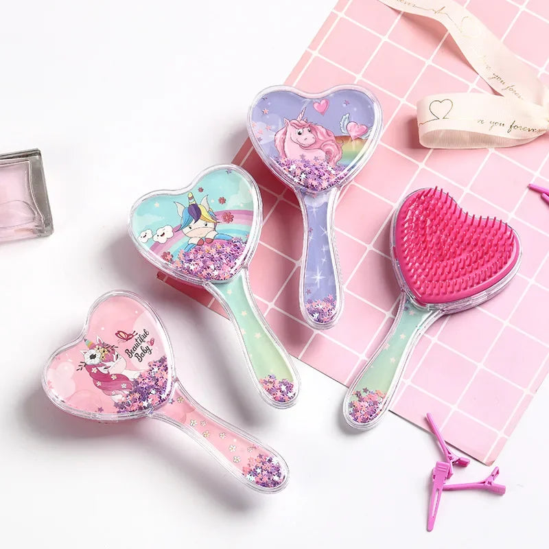 Unicorn Heart Detangling Hair Brush – Pink Massage Comb Detangling Hair Brush PLUSH
