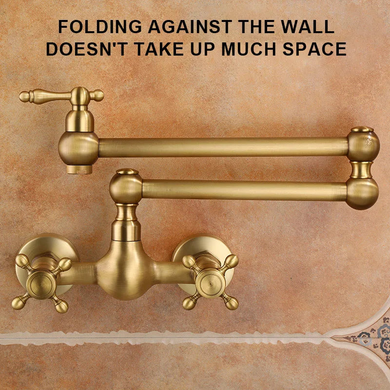 Wall-Mounted Antique Brass Kitchen Faucet Dual Handle EL542A Kitchen Faucet PLUSH