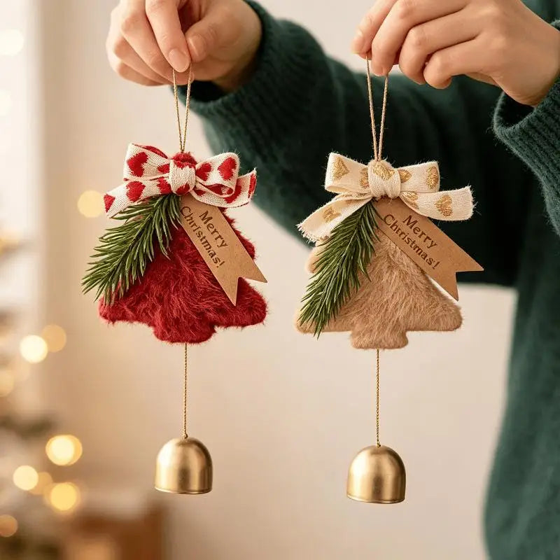 Fluffy Plush Christmas Tree Hanging Ornament with Jingle Bell Christmas Ornament PLUSH
