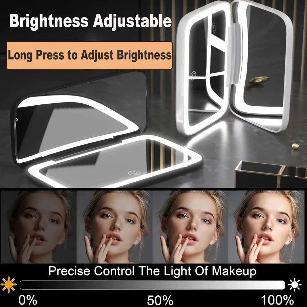 LED Compact Makeup Mirror 1x/5x Magnification Rechargeable Lighted Makeup Mirror PLUSH