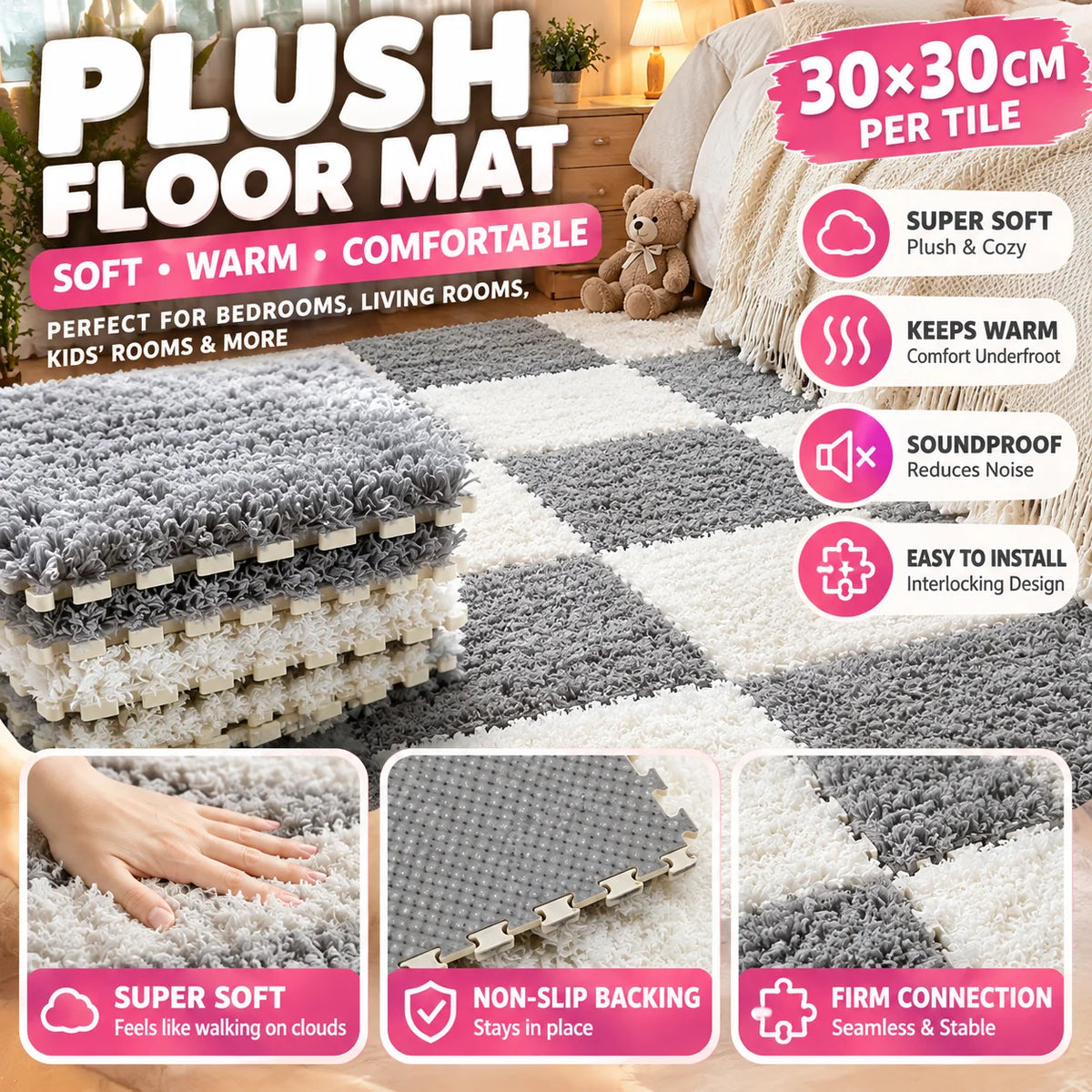 Interlocking Puzzle Mat – Thick Plush Soft Floor Tiles for Home Interlocking Floor Mat PLUSH