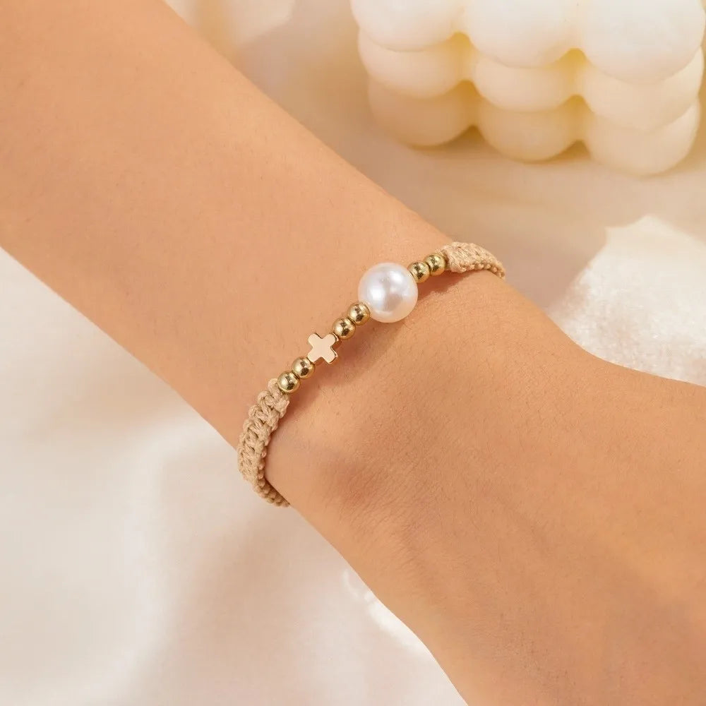 Adjustable Star Pearl Bead Woven Bracelet – Women's Minimalist Woven Bead Bracelet PLUSH