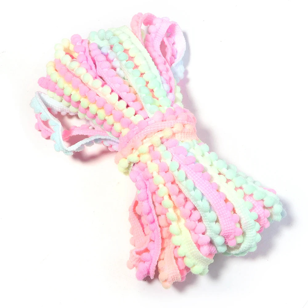 10 Yards Puffy Ball Lace Trim Ribbon – DIY Tassel Braided Rope Craft Trim Ribbon PLUSH macaron