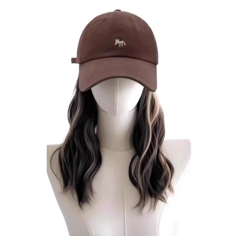 Baseball Cap with Long Wavy Wig – Korean Style Hat Hairpiece Cap Wig Hairpiece PLUSH