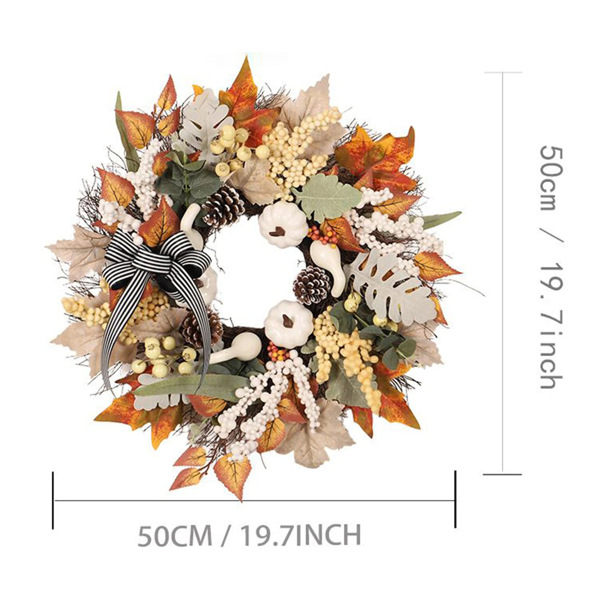 50cm Autumn Harvest Wreath – Maple Leaves & Pumpkin Door Decor Seasonal Door Wreath PLUSH 50cm 1PC TypeB