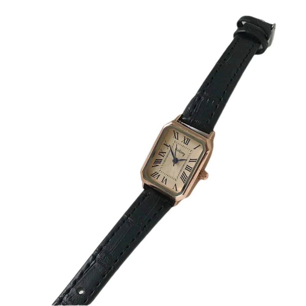 Elegant Women's Quartz Watch – Roman Numeral Leather Strap Ladies Quartz Watch PLUSH Black