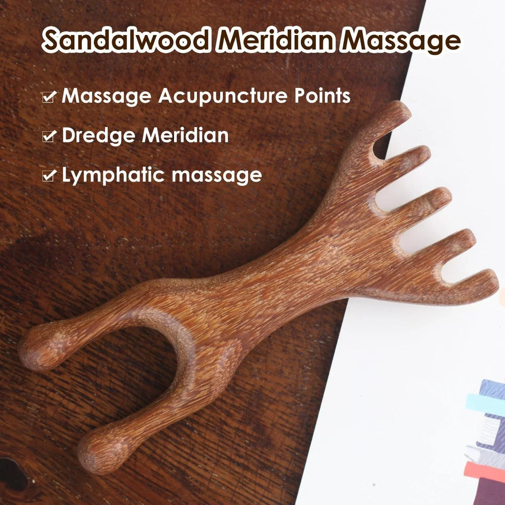 Natural Sandalwood Scalp Massager & Gua Sha Comb – 5-Claw Scalp Massage Comb PLUSH