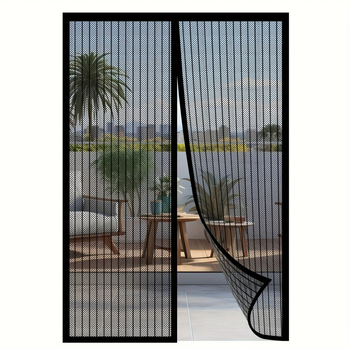 Hands-Free Mesh Door Curtain – No-Drill Insect Barrier Mesh Door Curtain PLUSH Black 100x210cm