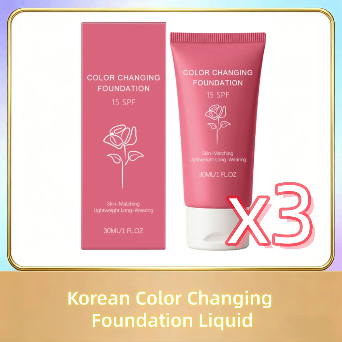 Korean Color Changing Foundation – SPF 15 Skin Tone Adapt Base Liquid Foundation PLUSH 30g Boxed x3pcs
