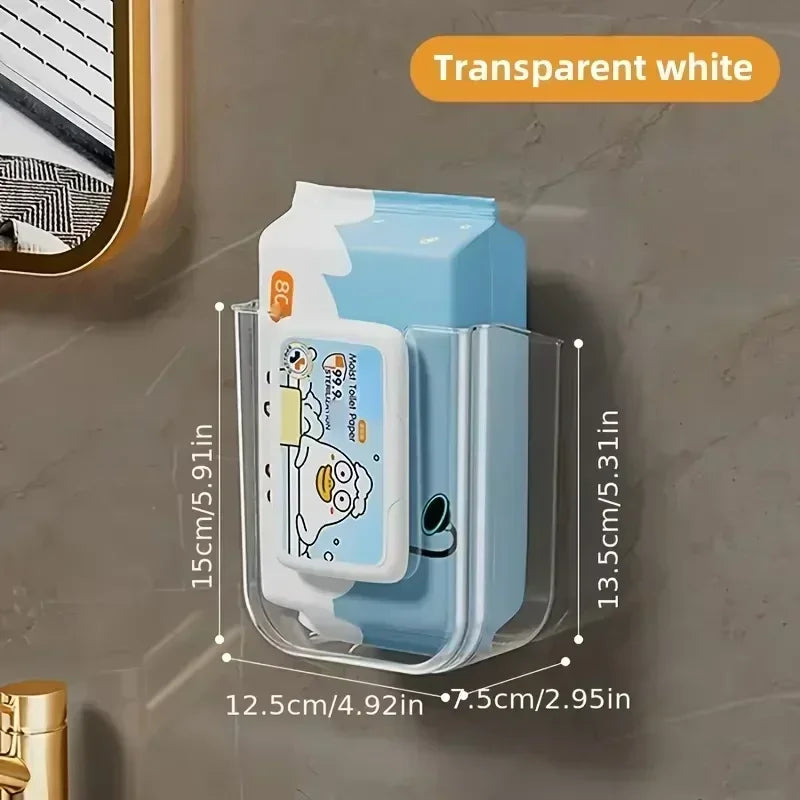 Wall-Mounted Wet Tissue Box – No-Drill Bathroom Organizer Tissue Box Organizer PLUSH Transparent White