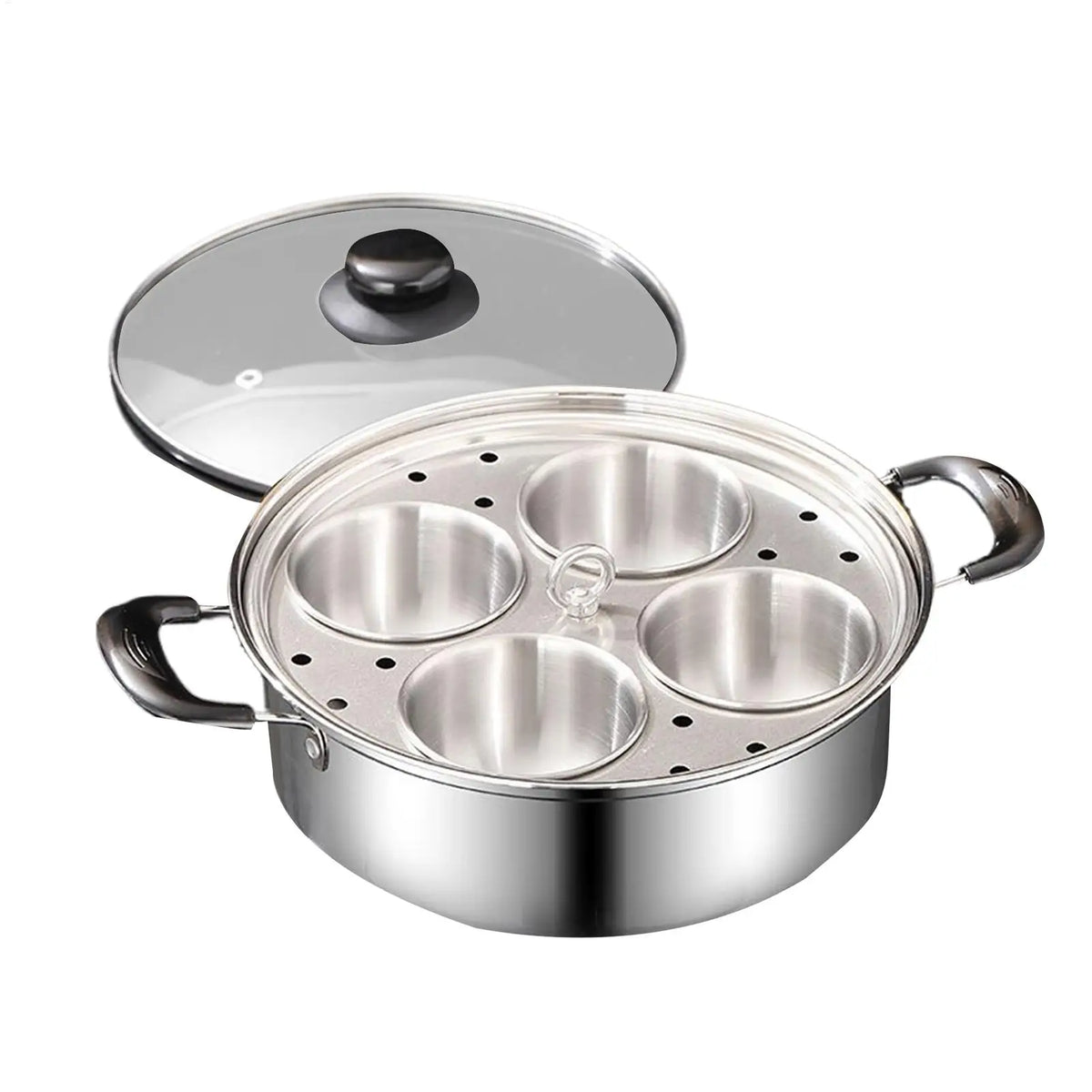 Stainless Steel Egg Poacher Steamer 4-Cup Cooker Pot – Red Egg Poacher Steamer PLUSH