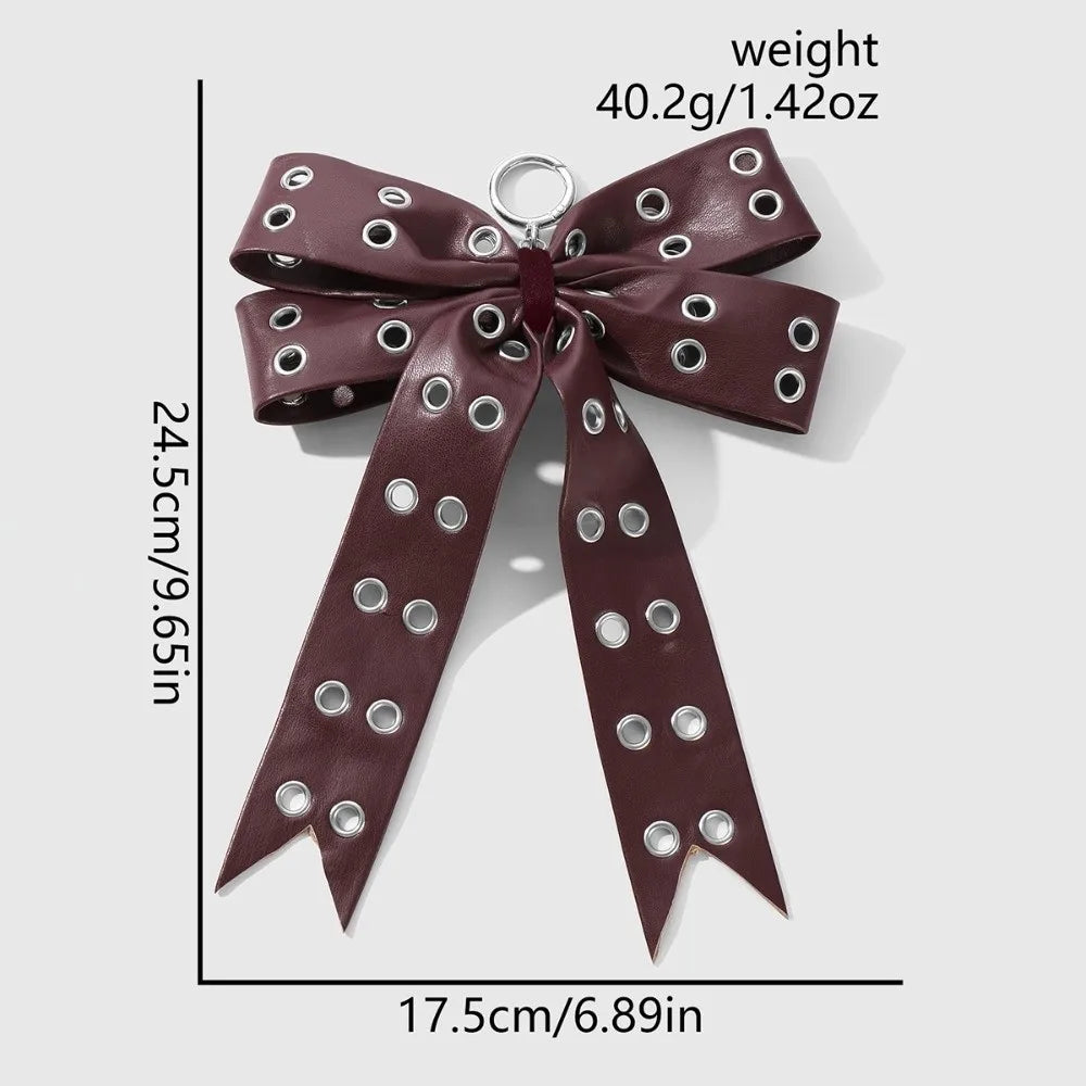 Y2K Gothic Bow Keychain PU Leather Rivet Leopard Keyring Fashion Keychain PLUSH Style 6
