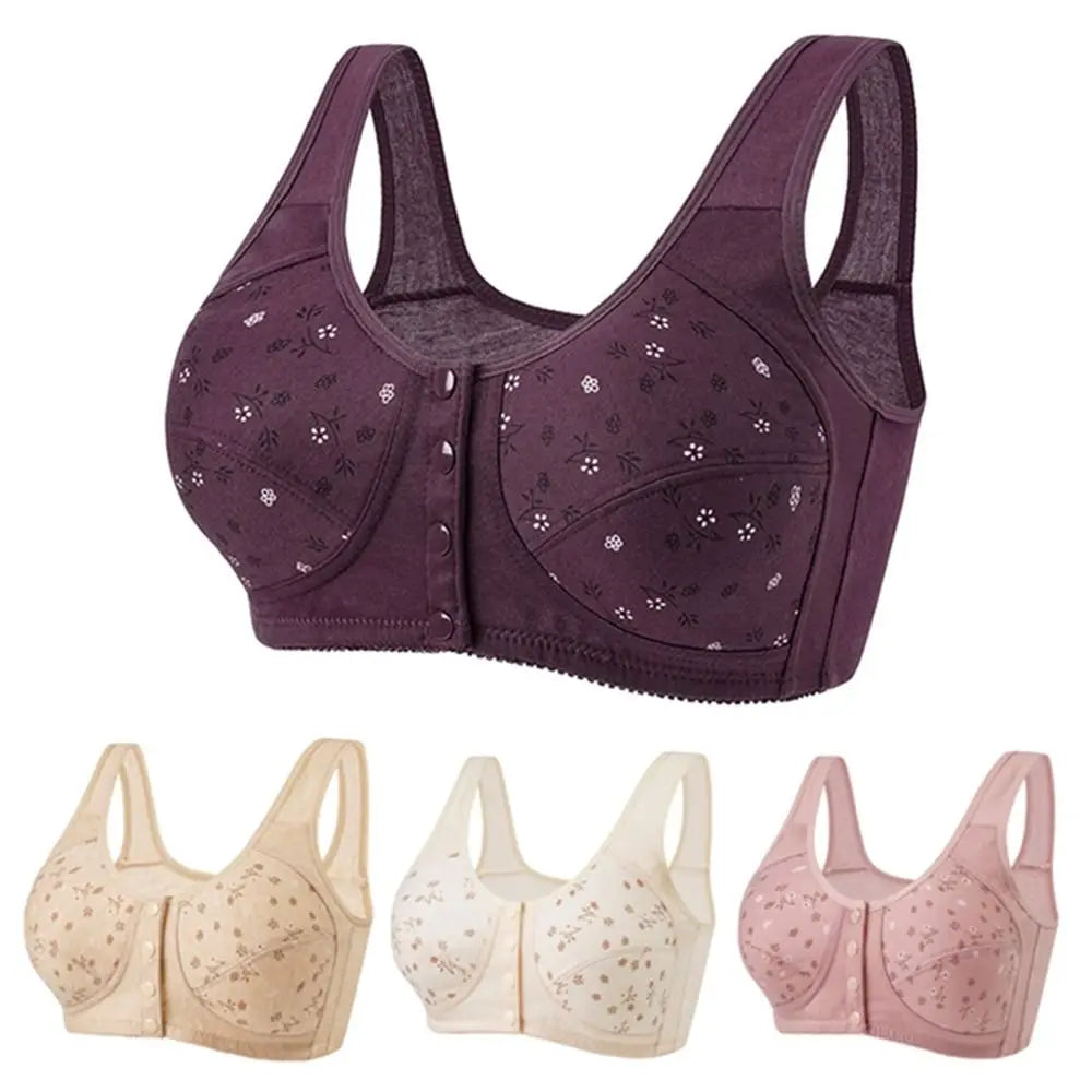 Daisy Front Close Wire-Free Cotton Bra – Plus Size Full Cup Women's Bra PLUSH