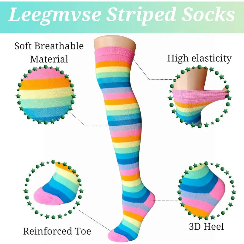 Rainbow Striped Thigh High Socks – Over Knee Stockings Thigh High Socks PLUSH