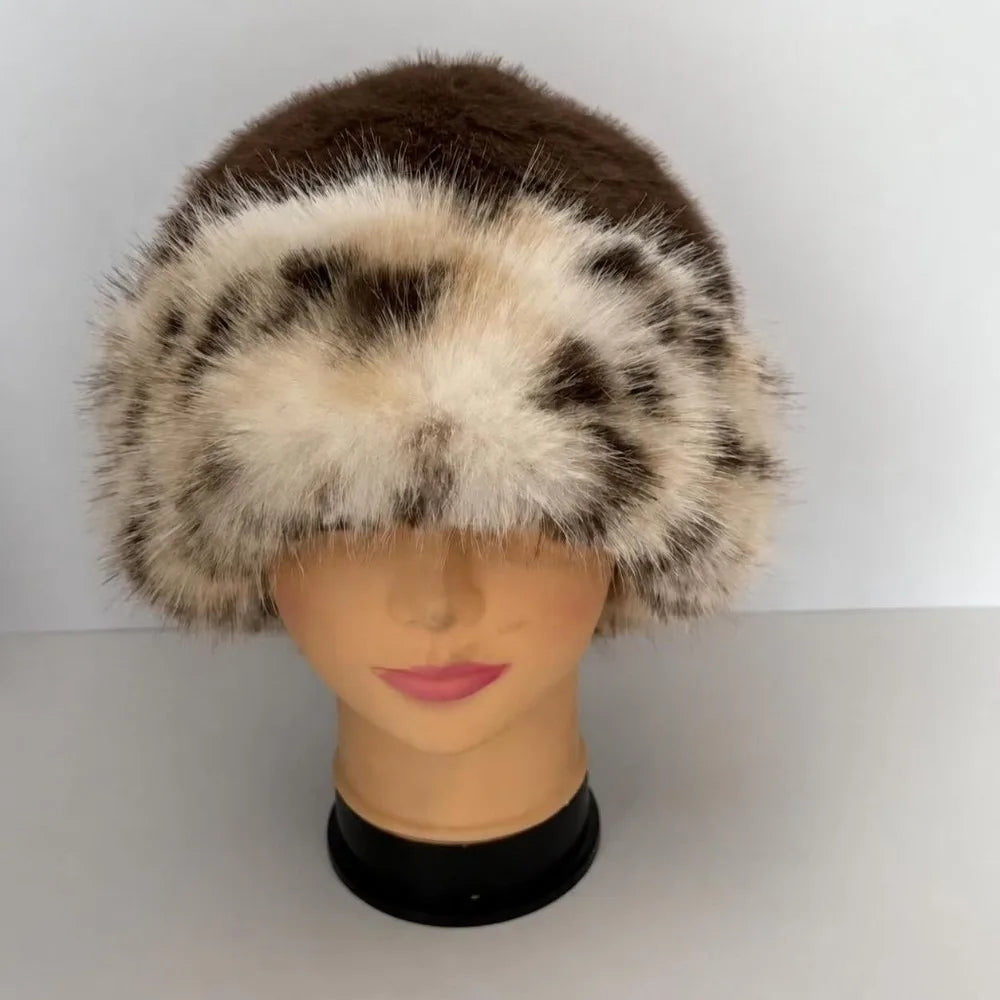 Windproof Faux Fur Bucket Hat – Warm Ear Cover Winter Cap Faux Fur Bucket Hat PLUSH Style B